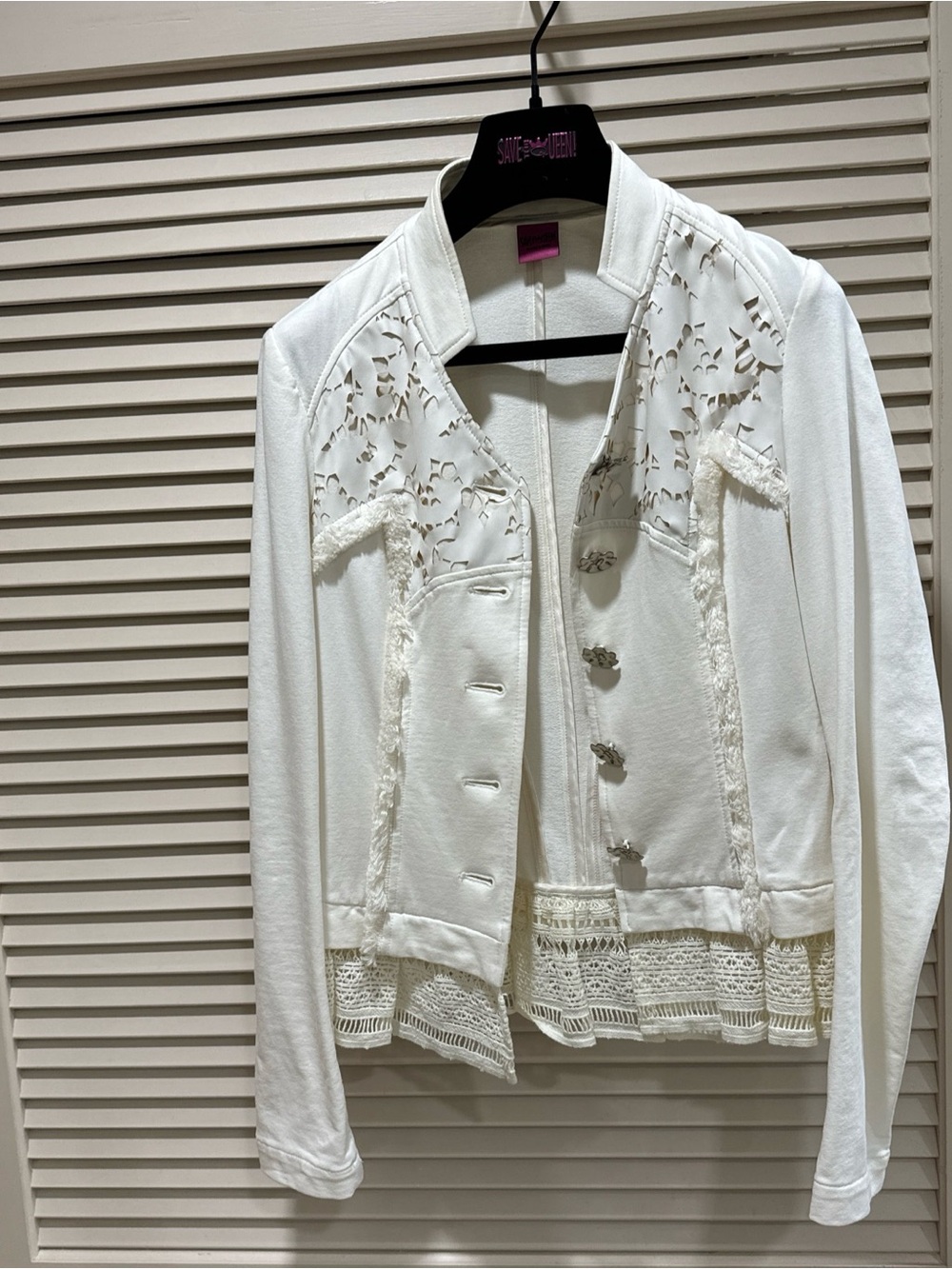 Save The Queen White Lace-Trim Women's Jacket - Elegant Lightweight